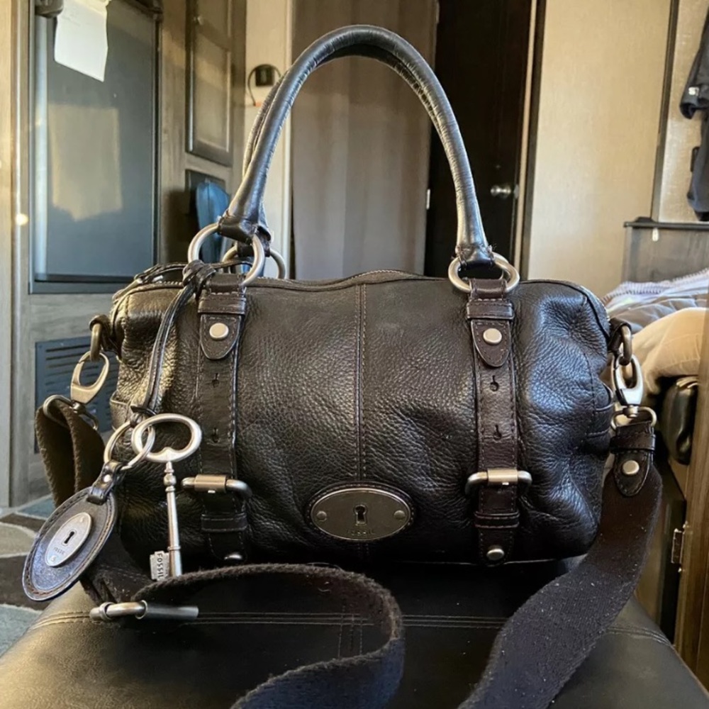 Fossil Maddox Black Satchel Purse Bag